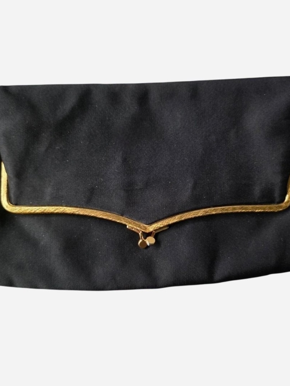 1950s Vintage black satin Clutch with Gold Accent Frame